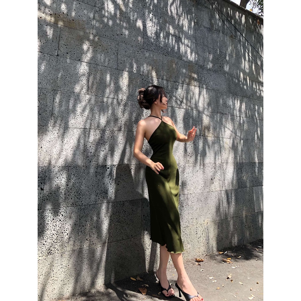 Đầm dáng ôm body midi cổ yếm Emilyshop ulzzang