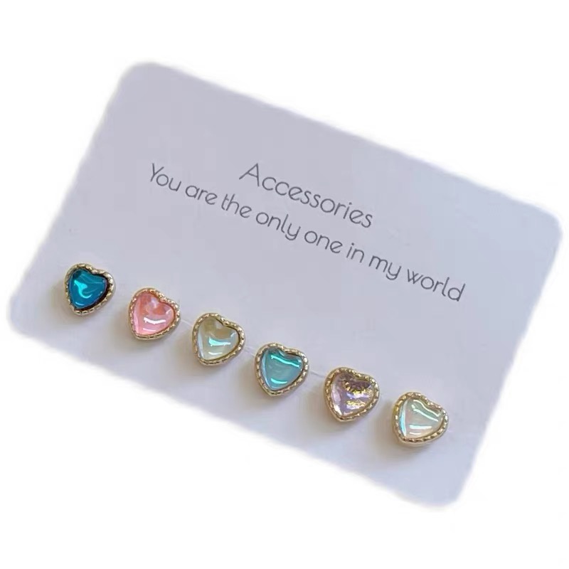 Set 6 Đôi Bông Tai Mạ Bạc Nhiều Màu Sắc Xinh Xắn Cho Nữ