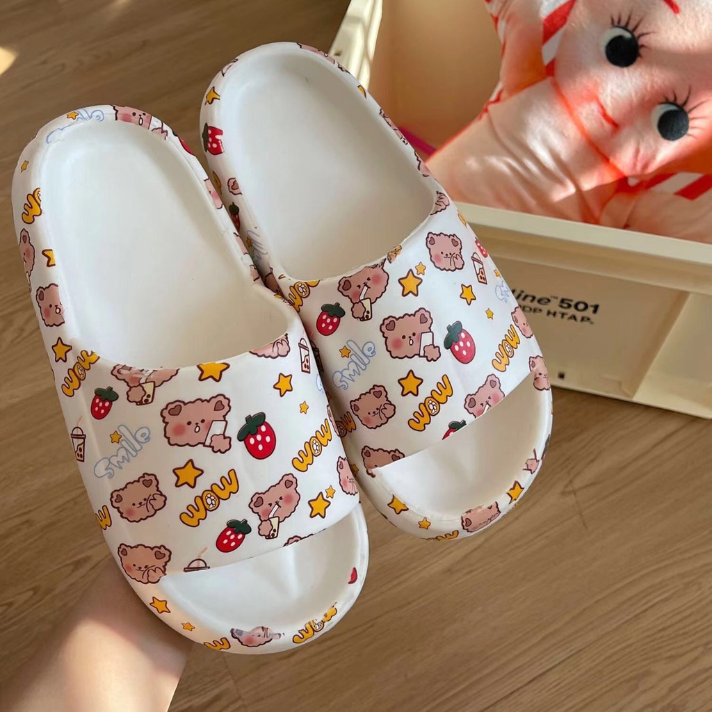 Dép bánh mỳ nữ, dép quai ngang HOẠT HÌNH GẤU siêu đáng yêu
