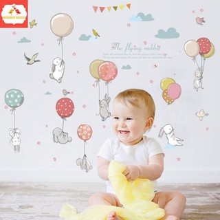Giấy dán tường 3D mẫu decal đẹp giá rẻ phòng ngủ phòng khách - trang trí cho bé gái bé trai có keo sẵn Thỏ cute