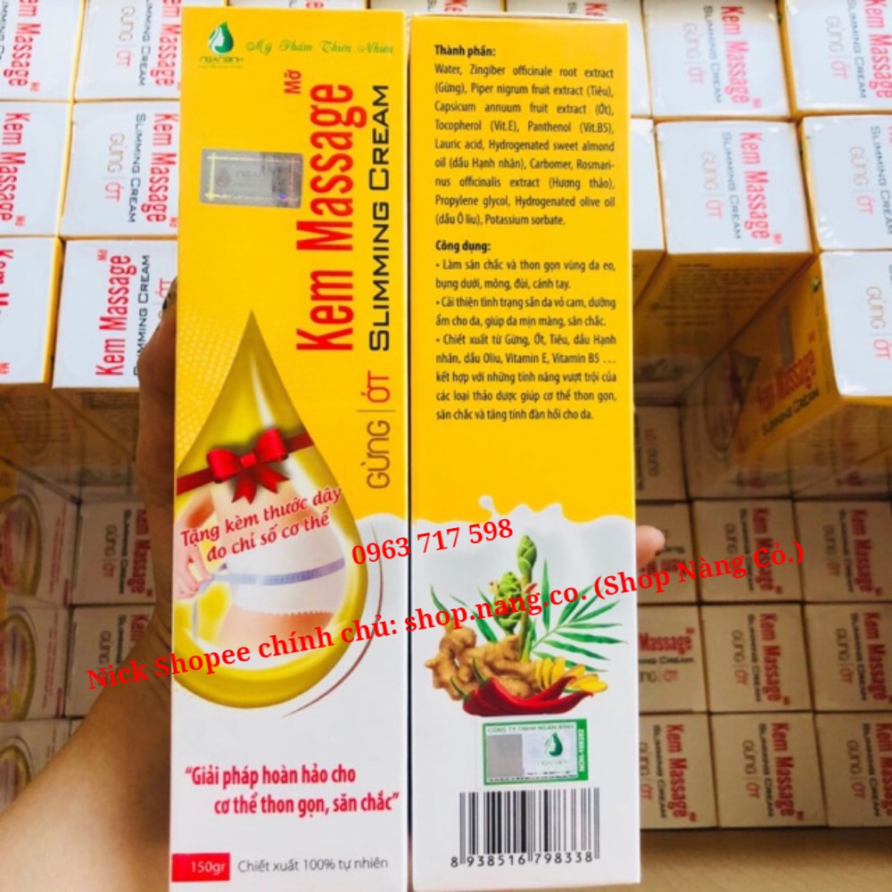 [100% Chính Hãng] Kem Tan Mỡ Ngân Bình Cao Cấp + Tặng Thước Dây Đo _ Hộp to 150gr _ (Kem tan mỡ gừng ớt Gia truyền) Tốt