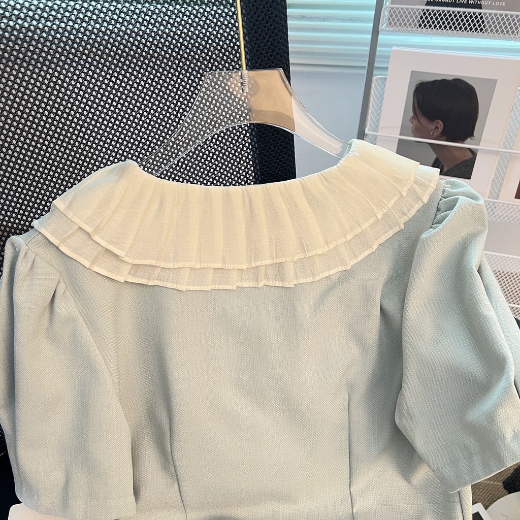 Áo Chiffon Tay Ngắn Cổ Búp Bê Phong Cách Pháp Ngọt Ngào Cho Nữ  tao bao