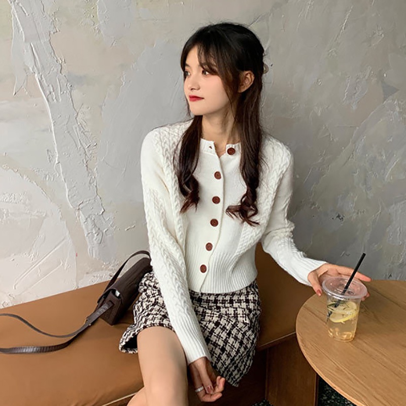 Áo cardigan len dệt kim thiết kế xoắn phong cách retro mới dành cho nữ