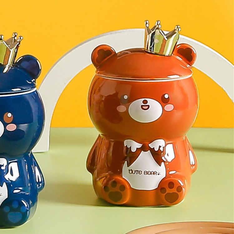 Cốc Uống Nước Bằng Sứ Chịu Được Sức Chứa Cao Có Nắp Đậy In Hình Gấu Trúc Hoạt Hình Sáng Tạo