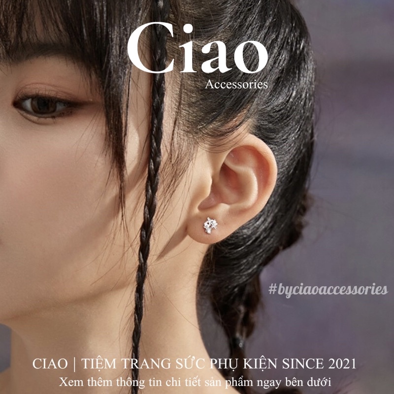 [HOẢ TỐC 1H] Khuyên tai/ Bông tai mạ bạc S925 thiết kế hoạ tiết đính đá Mia Tiny Ciao