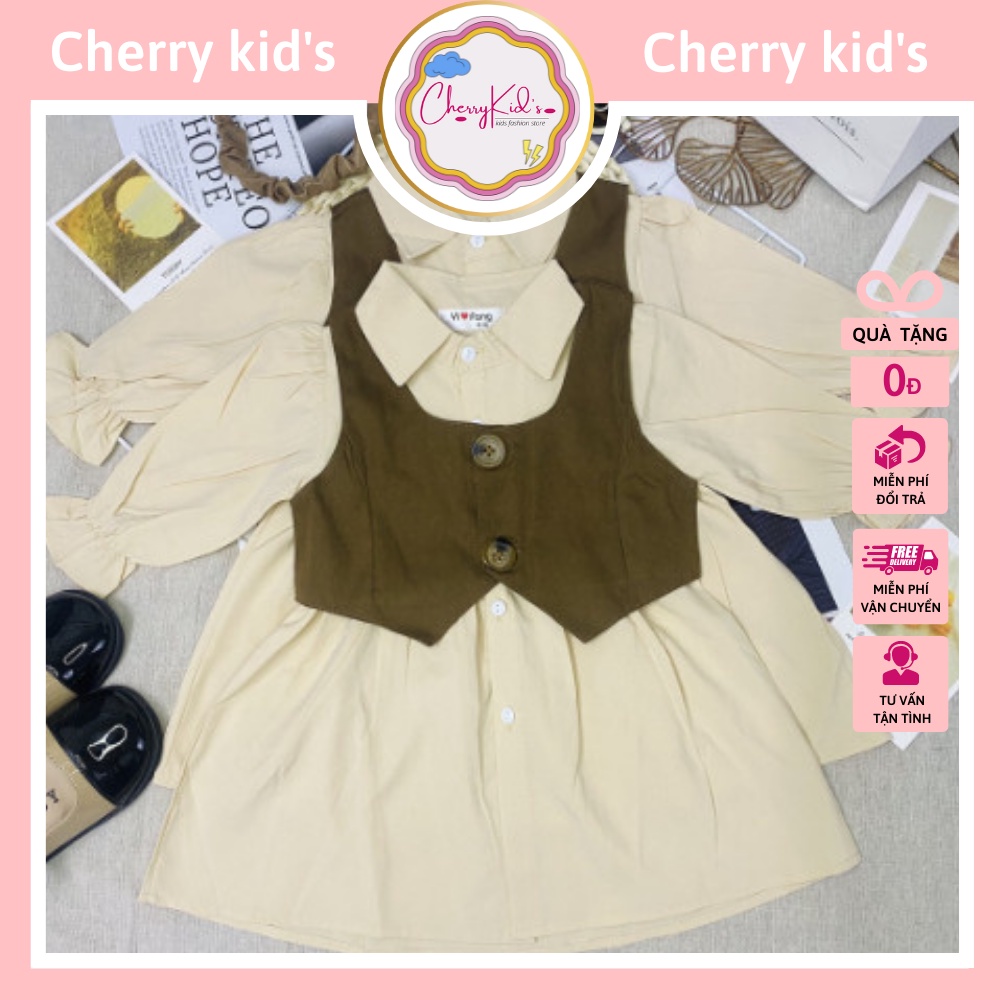 CHERRY KID'S -Váy,đầm Sơ Mi Cổ Bẻ Phong Cách Hàn Quốc Thời Trang Mùa Thu Dành Cho Bé Gái 2022