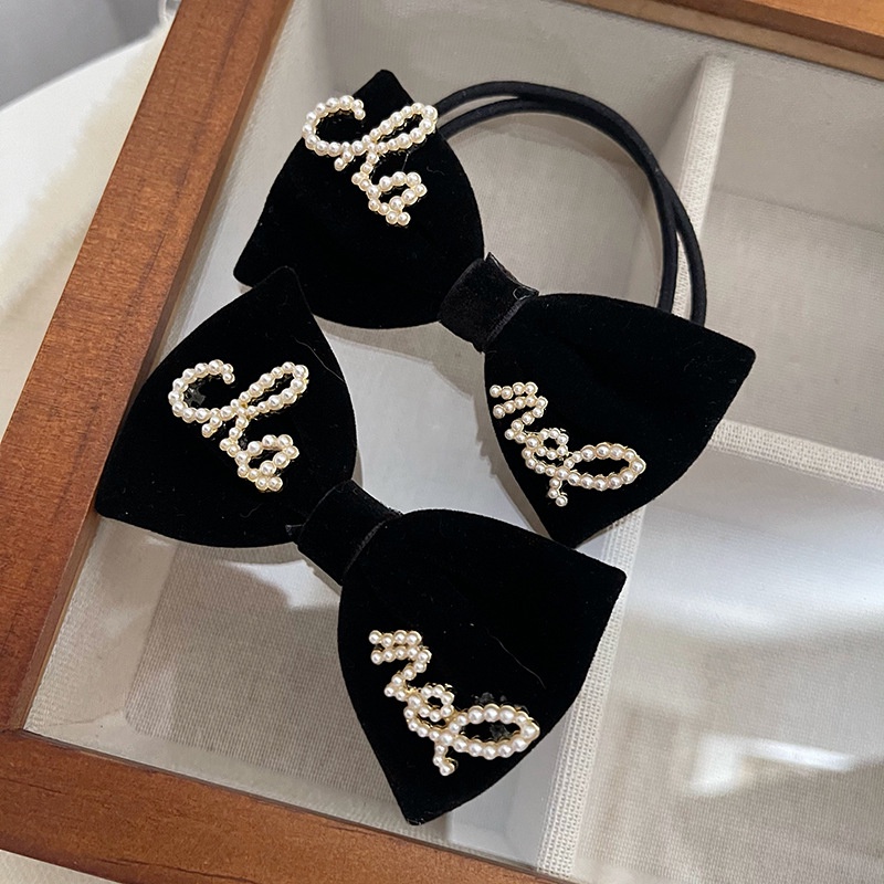 Dây buộc tóc vải nhung đính ngọc trai xinh xắn phong cách Hàn Quốc dành cho nữ