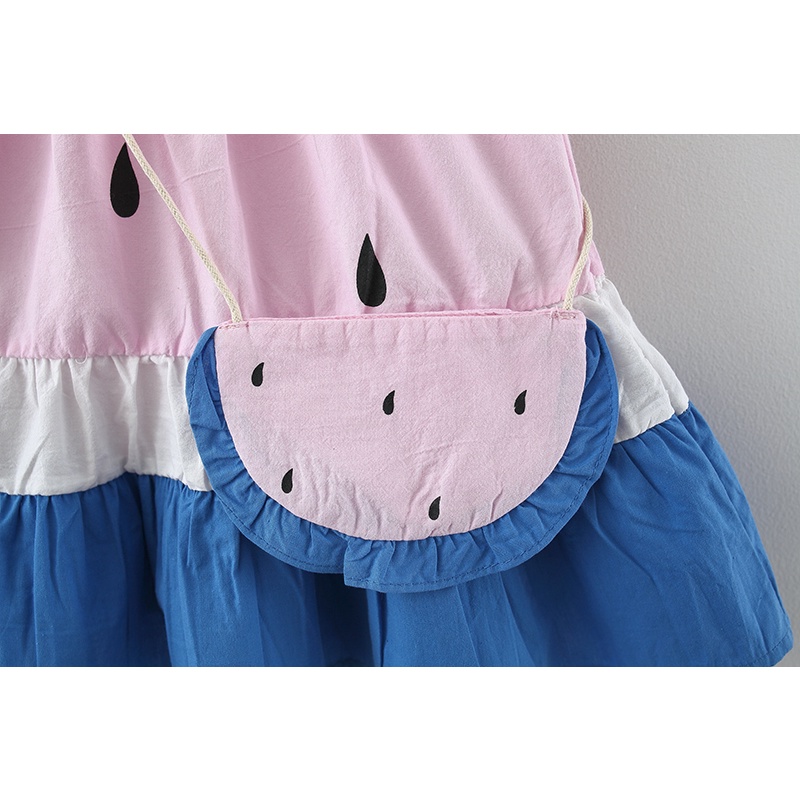 Đầm sát nách dáng xòe họa tiết dưa hấu dễ thương thời trang mùa hè cho bé gái 9 tháng - 3 tuổi