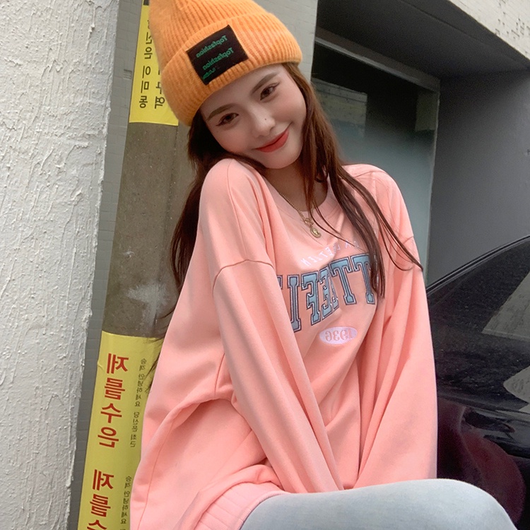 Áo Sweater Tay Dài Dáng Rộng In Chữ Phong Cách Hàn Quốc Retro Cho Nữ 3 Màu Tùy Chọn Xiaozhainv | BigBuy360 - bigbuy360.vn