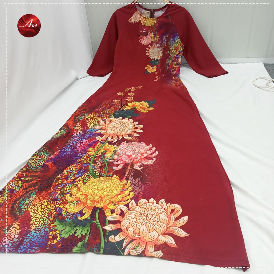 Áo dài nữ họa tiết hoa nền nâu bã trầu quý phái - Áo dài Airi