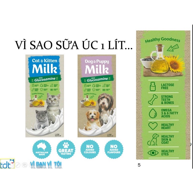 Sữa Tươi Bổ Sung Glucosamine Cho Chó Mèo Mọi Độ Tuổi Pets Own 1L (Nhập khẩu Úc)