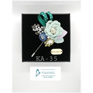 Cài áo hoa vải thô kết hợp ruy băng chấm bi, đính cành đá handmade - Mã KA35