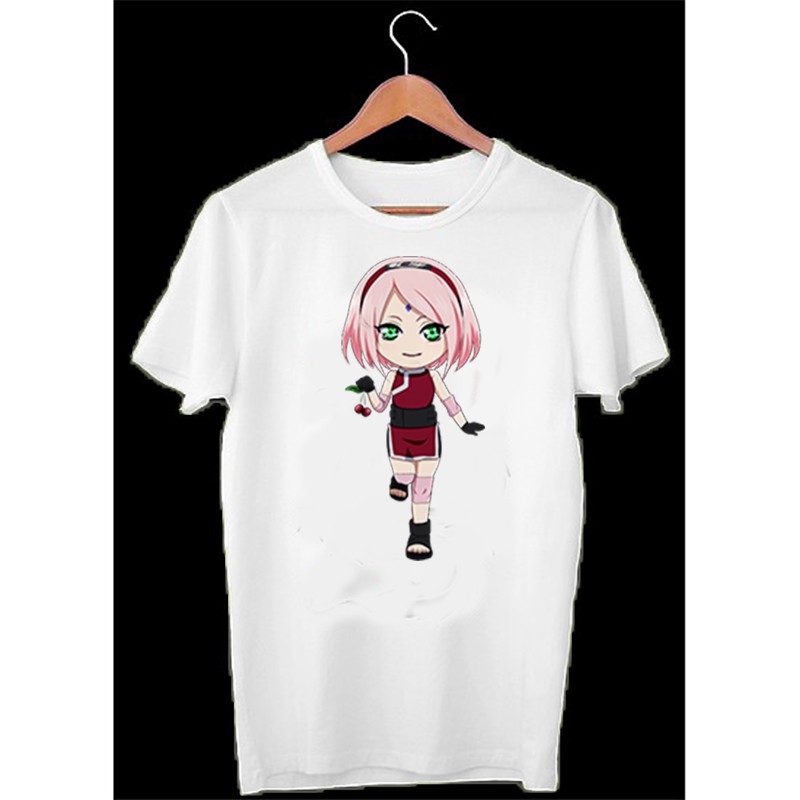 Áo thun Cotton Unisex - Nhân vật Haruno Sakura - Naruto - Chibi - Haruno Sakura mang cherry