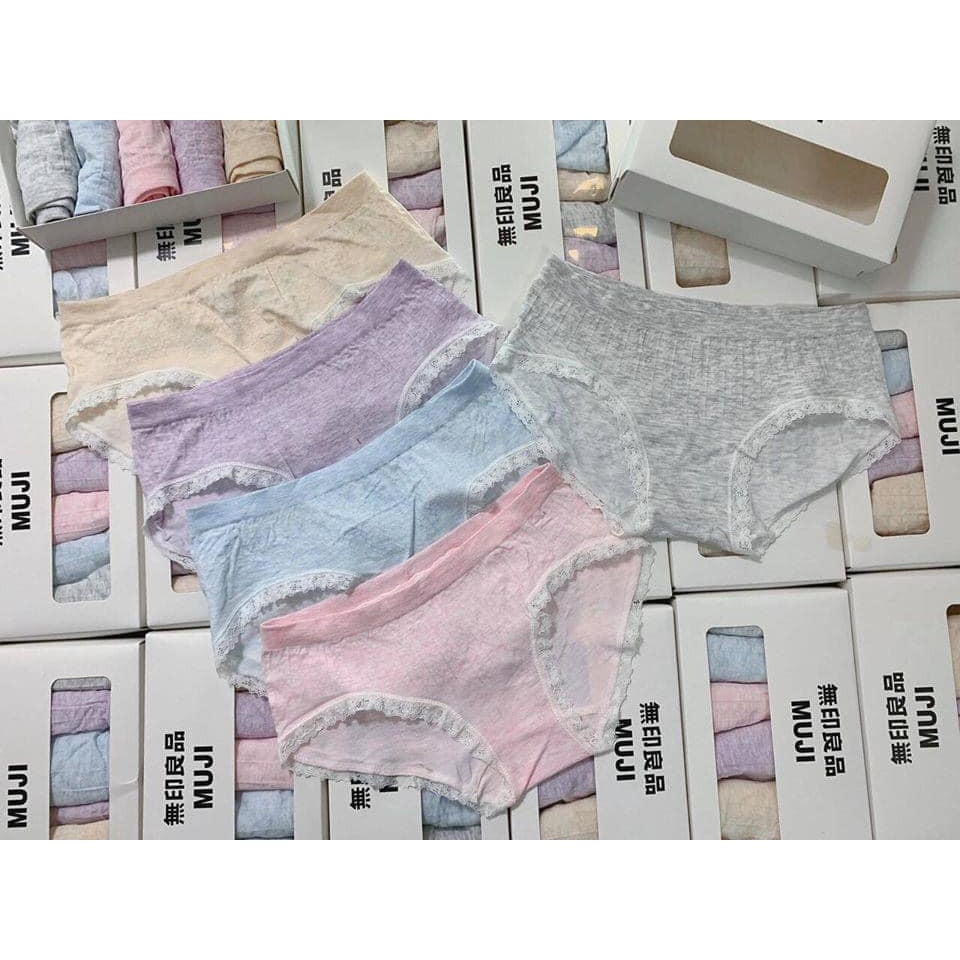 Hộp 5 quần lót Muji viền ren, Muji muối tiêu