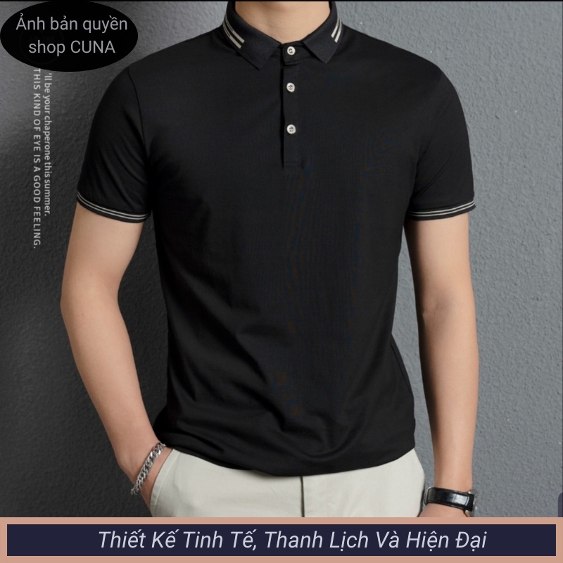 Áo Thun Nam Có Cổ CUNA Áo Phông Polo Nam Cổ Bẻ Tay Ngắn Chất Cá Sấu Cao Cấp Trắng Đen Đường Viền Hàng Hiệu POLO THOM