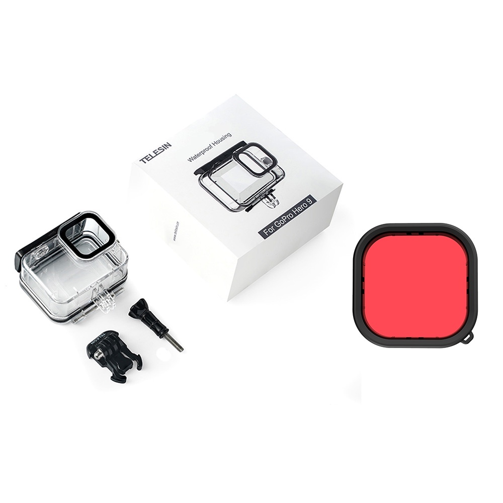 Telesin Ốp Kính Cường Lực 50M Chống Thấm Nước Màu Đen Cho GoPro Hero 9 10 11
