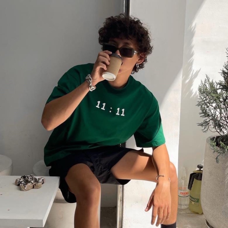 Áo thun phông logo tay nam nữ PINK tay lỡ form rộng 11:11 Unisex