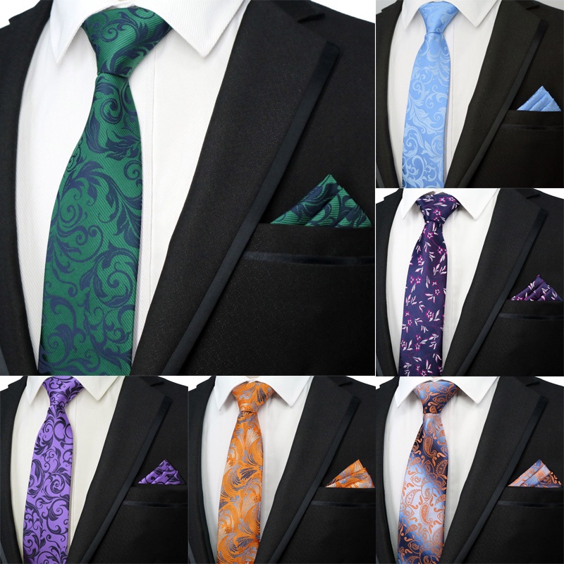 Bộ Cà Vạt Và Khăn Tay 100% Lụa Họa Tiết Hoa Thời Trang Công Sở Cho Nam