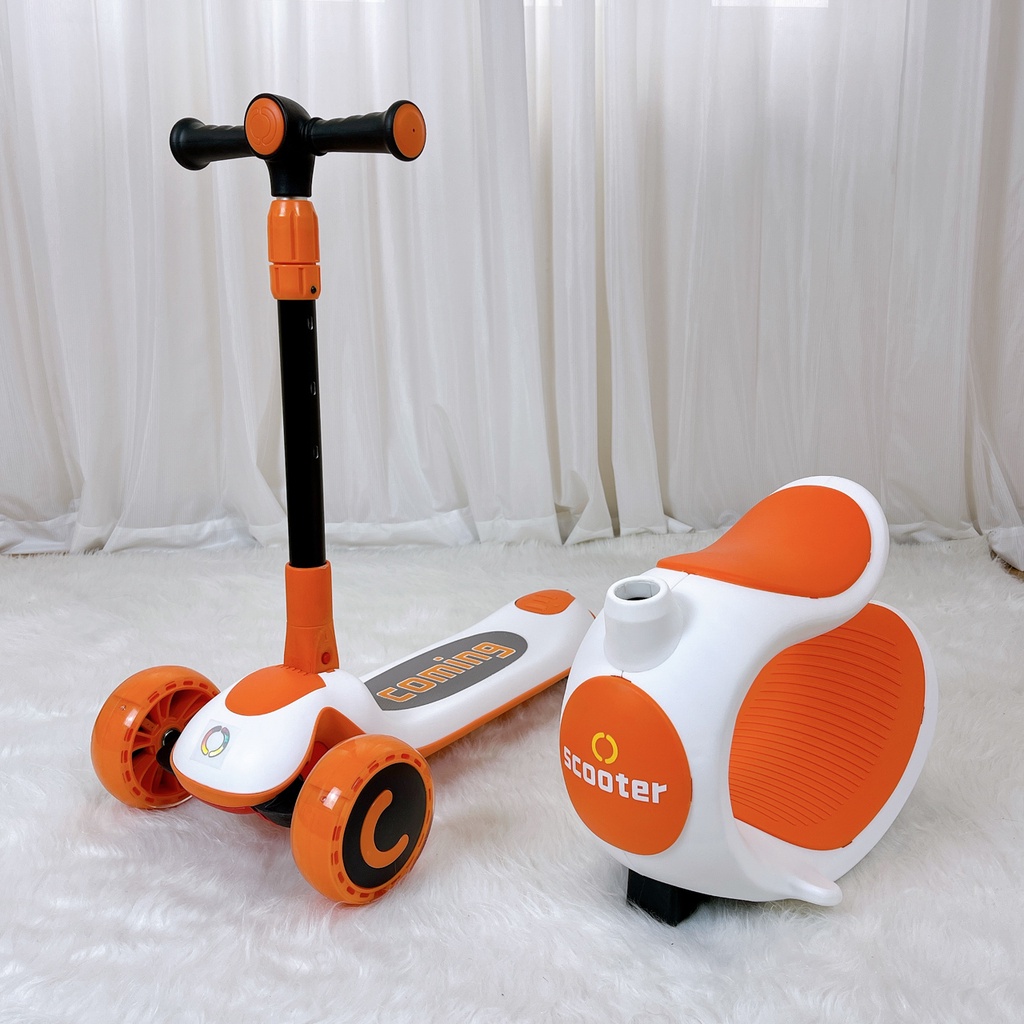 Xe trượt có ghế siêu xinh cho bé - Xe trượt scooter 3 bánh 808 màu cam