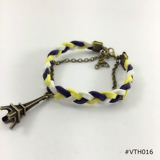 Vòng tay dây da lộn tết tóc kết hợp charm tháp xinh xắn