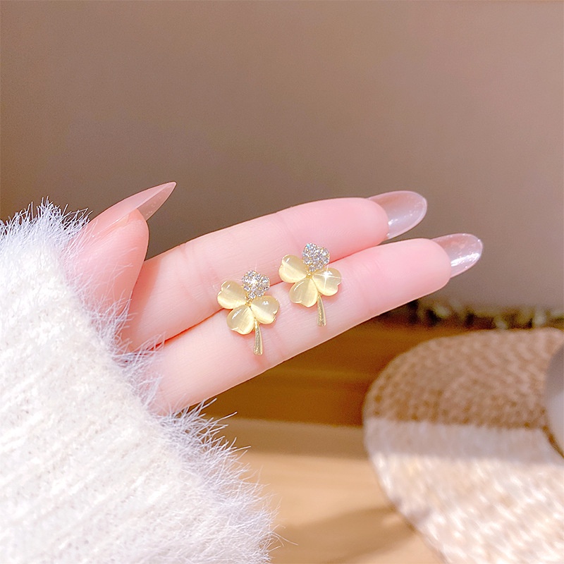 Bông tai bạc 925 hình cánh hoa đính đá Opal phong cách Hàn Quốc thời trang cho nữ