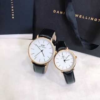 Đồng hồ dây da nam nữ đeo tay cặp đôi PW bản vạch nhỏ không lịch