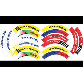 Tem dán full vành xe exciter 150 nhiều màu, tem mâm trùm xe máy 16 miếng full 2 bánh trước sau. Decal trùm vành