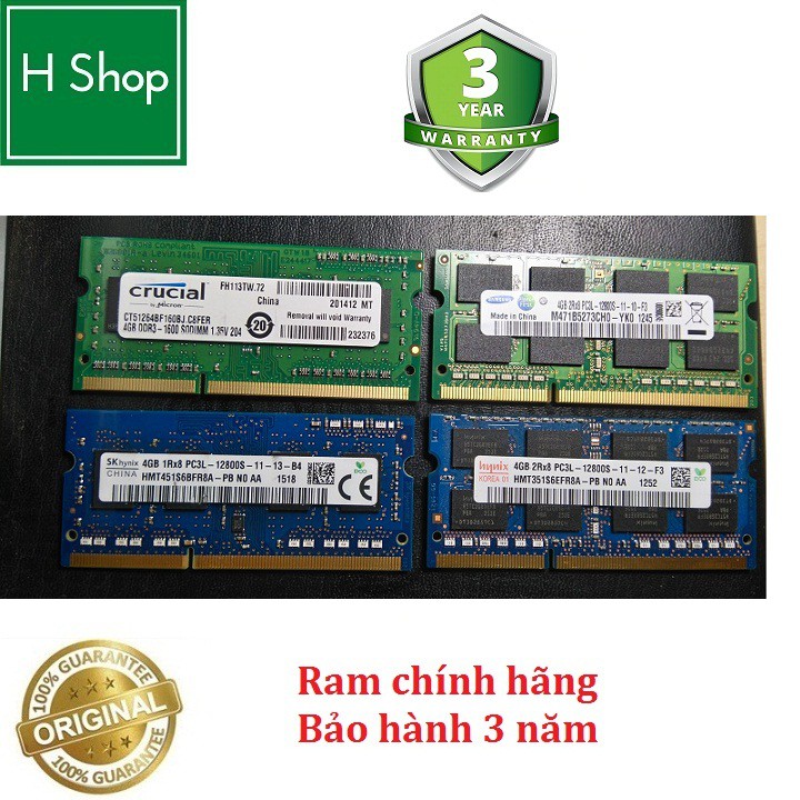 [Freeship toàn quốc từ 50k] Ram Laptop 4Gb PC3L bus 1600 tháo máy chính hãng, bảo hành 3 năm