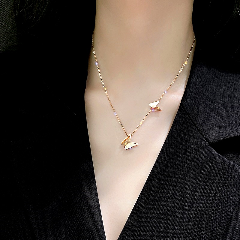 Dây chuyền nữ 100% TITAN NGUYÊN CHẤT vòng cổ bướm KHÔNG GỈ mạ vàng 18k trang sức nữ đẹp thời trang