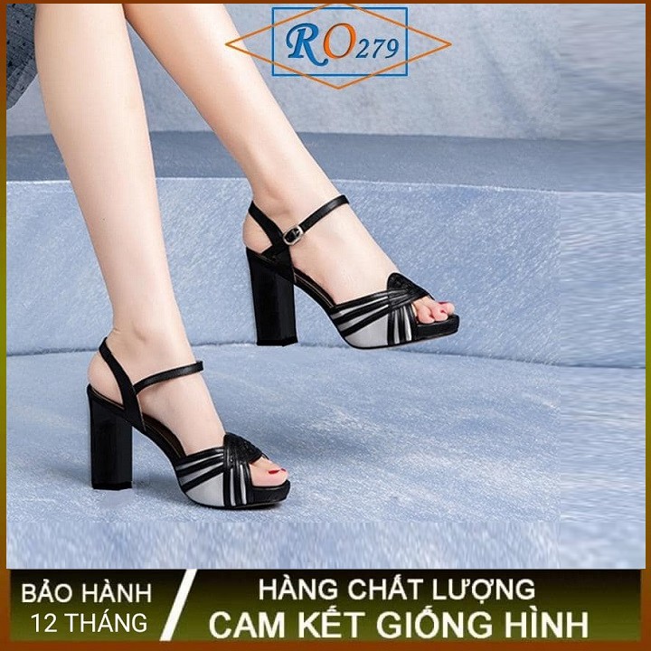 Giày cao gót nữ đẹp đế vuông 7p hàng hiệu rosata hai màu đen kem ro279