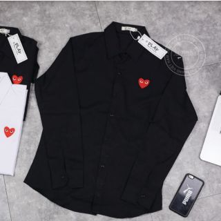 Áo SƠ MI trơn thêu hình TRÁI TIM unisex nam nữ