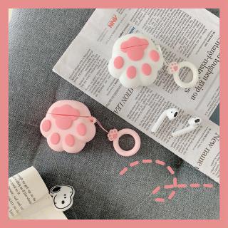 Cute Cat Claw Ring Pendant AirPods Earphone Case Silicone Pink White Earphone Apple AirPods Protection Fashion Cute Case