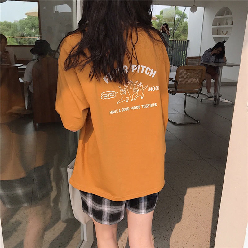 Áo Thun Nữ Ngắn Tay Cổ Tròn In Chữ Phong Cách Hàn Quốc