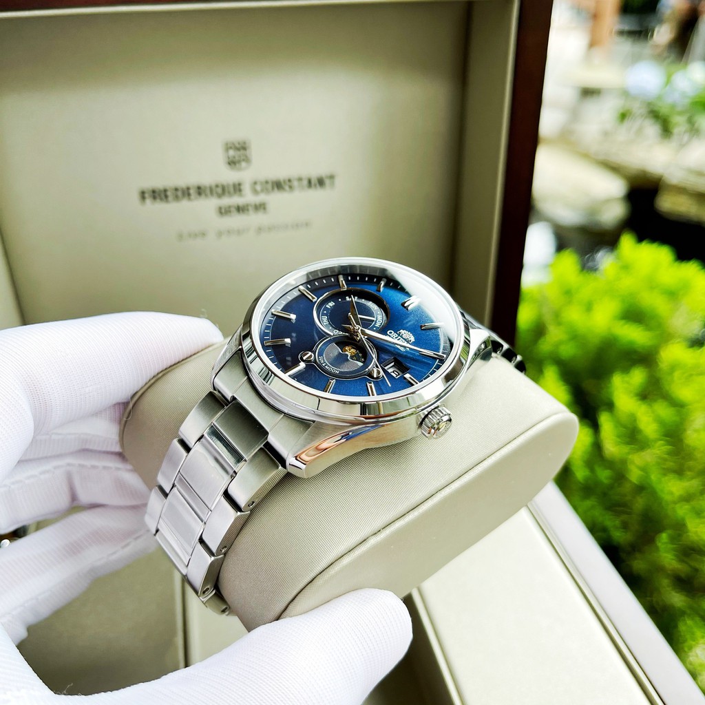 Đồng hồ Nam Orient Sun Moon 5 RA-AK0303L10B Automatic Size 42mm,Mặt xanh,Lịch thứ ngày-Máy cơ-Dây kim loại cao cấp