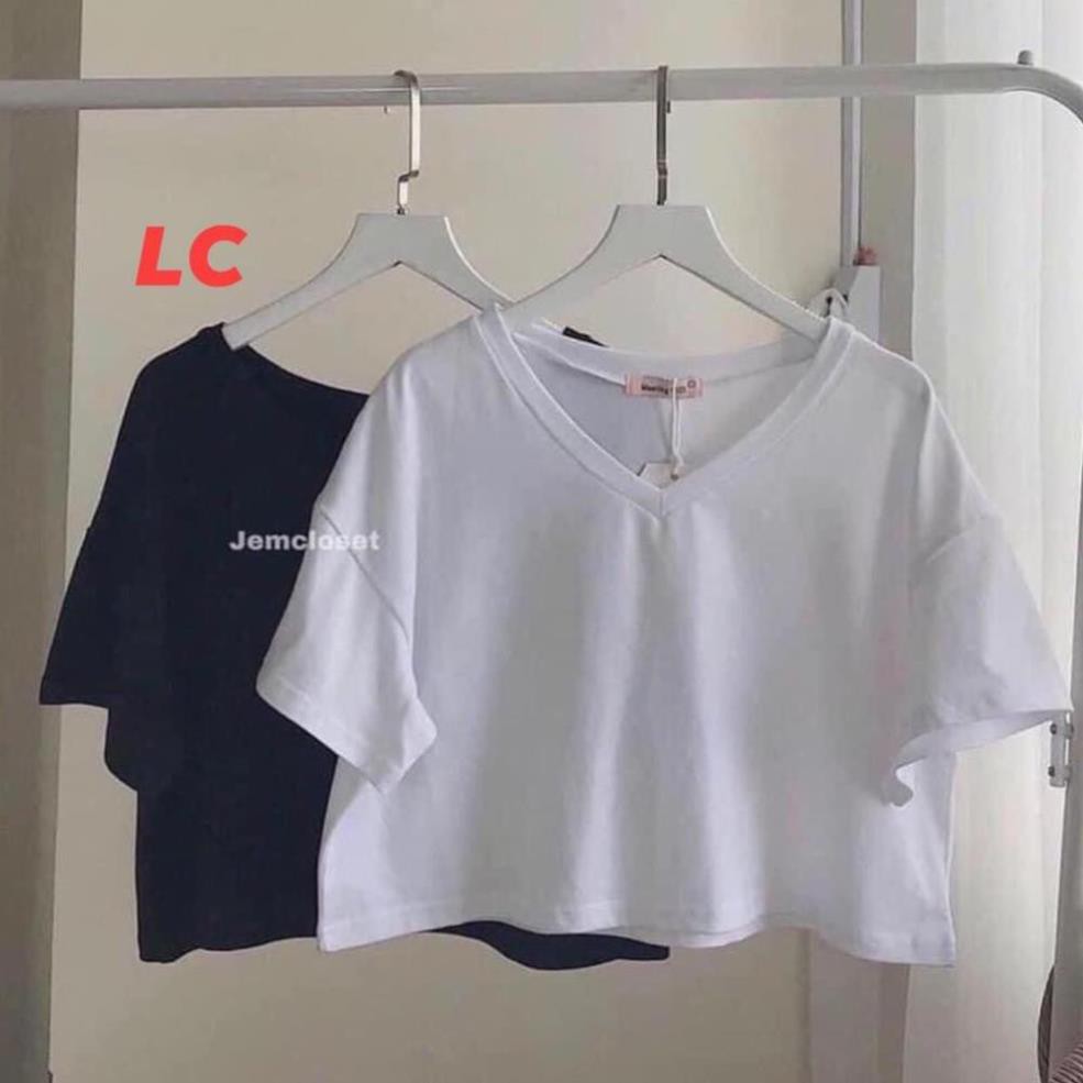 Croptop Cổ Tim Cộc Tay Basic Nữ ♥ Áo thun trơn tay lỡ hở bụng cổ V 2 màu ĐEN | TRẮNG Ulzzang SIÊU HOT ♥ Đẹp