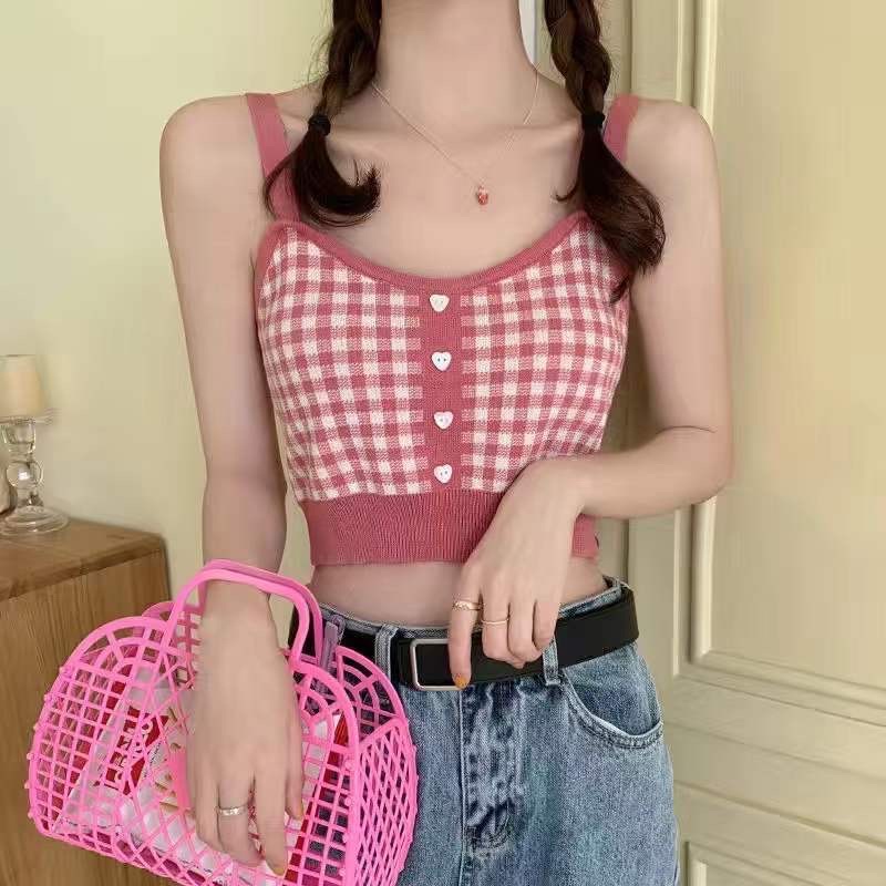 Áo hai dây croptop kẻ caro
