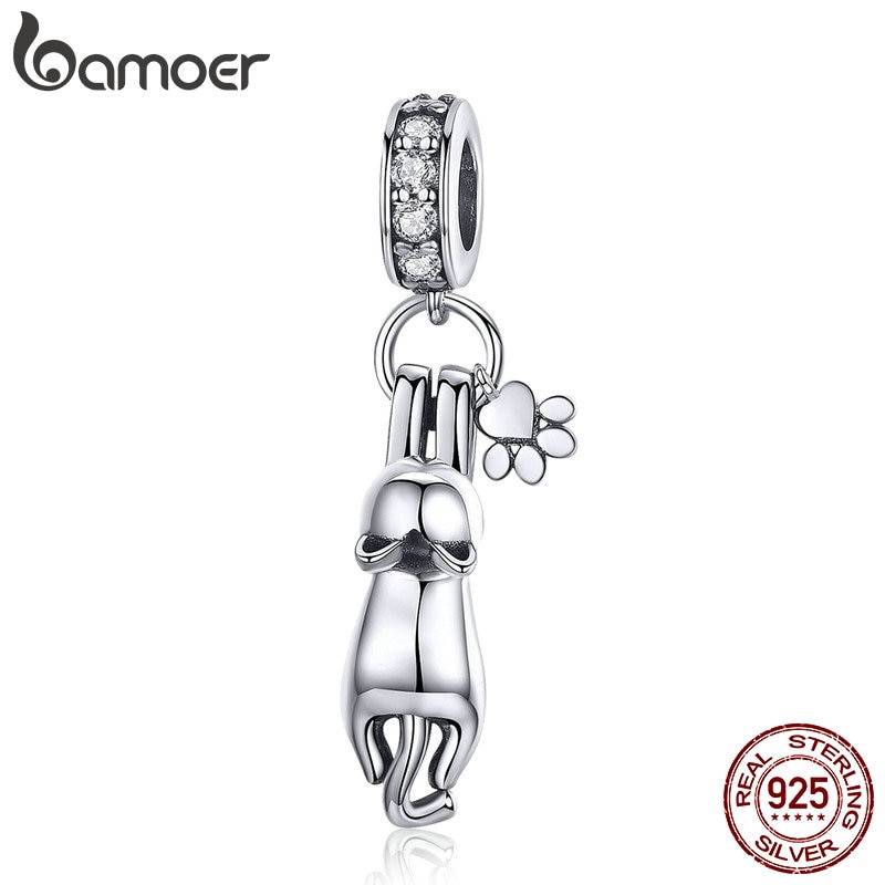 Hạt phụ kiện Bamoer scc930 thiết kế hình chú mèo và chân mèo làm đồ trang sức đáng yêu