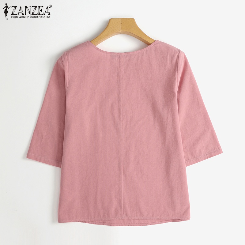 Zanzea Áo Kiểu Cổ Tròn Tay 3 / 4 Màu Trơn Dáng Rộng Thời Trang Cho Nữ