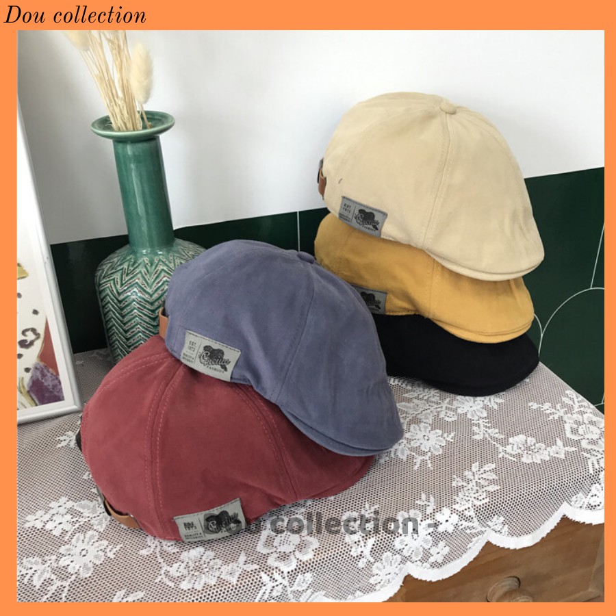 [Nowship2h] Mũ Nồi (Nón Beret) Retro Nam Nữ Unisex Họa Tiết EST 1973 Đính Bên Hông Phong Cách Nhật Bản - Mã NV032