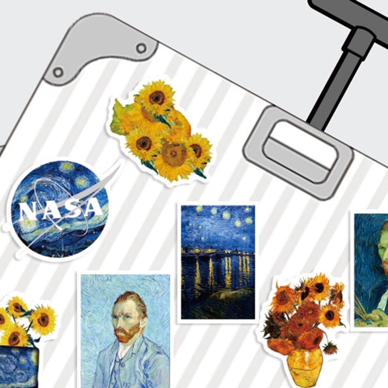 Set 40 Miếng Dán Trang Trí Laptop / Xe Hơi Diy Hình Tranh Vẽ Hoa Hướng Dương Van Gogh