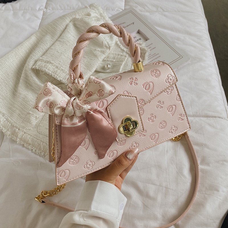 Faya - Túi quai xách đi tiệc dáng thang họa tiết phối khăn lụa sang trọng T1126