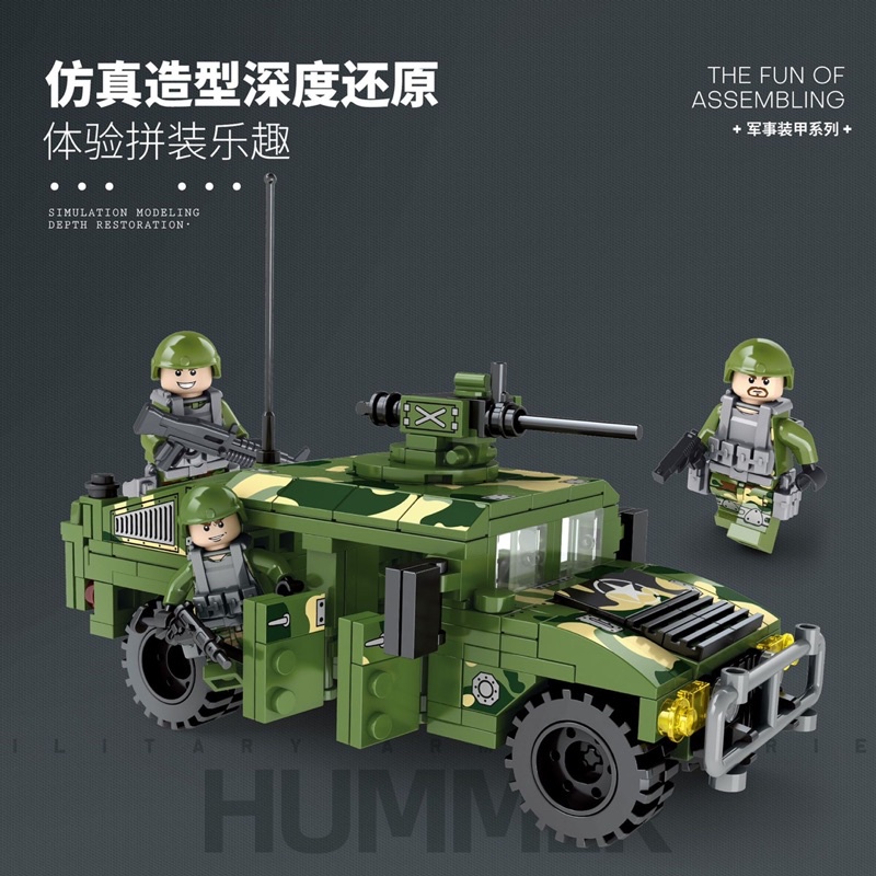 Juhang army 89006 Us army humvve bộ đồ chơi lắp ráp xe thiết giáp bộ binh 400 chi tiết
