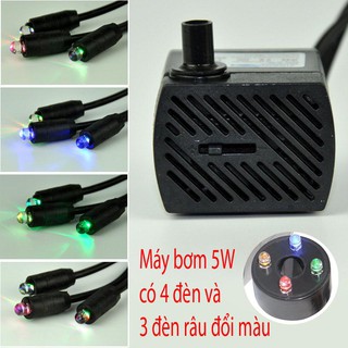 [5w] Máy bơm chìm 5W kèm 4 bóng led và 3 đèn râu nhiều màu cho thác nước mini, bể cảnh, tiểu cảnh