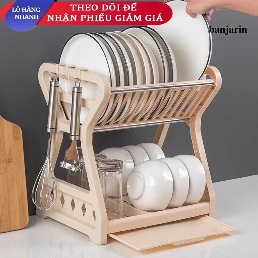 ✉◄Giá hai tầng úp bát đĩa để ráo nước có ống đựng đũa chất liệu bền tiện dụng cho nhà bếp