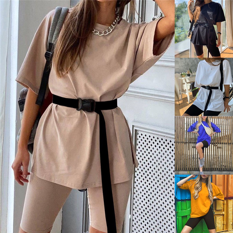 Women's Spring and Summer Home Solid Color Loose Sports Fashion Casual Suit Black Casual Pants