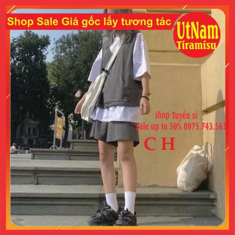 (RẺ VÔ ĐỊCH)Sét đồ nữ 3 Món Gồm Áo Gile + Áo Thun Form Rộng Tay Lỡ + Quần Short Xám Siêu Hot Hit Unisex | BigBuy360 - bigbuy360.vn