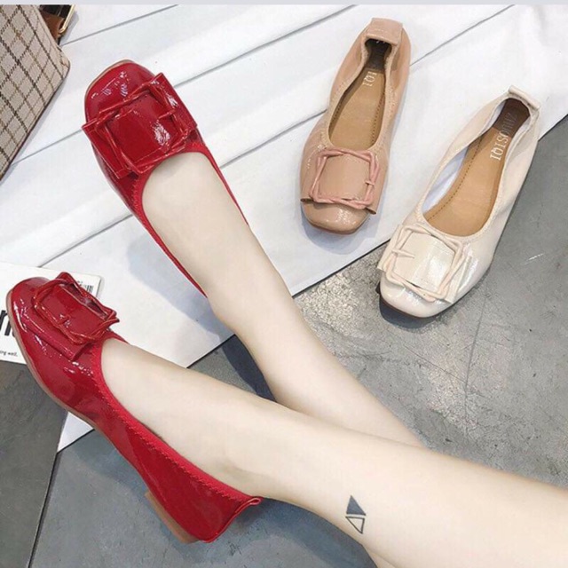 Giày bệt búp bê nơ vuông