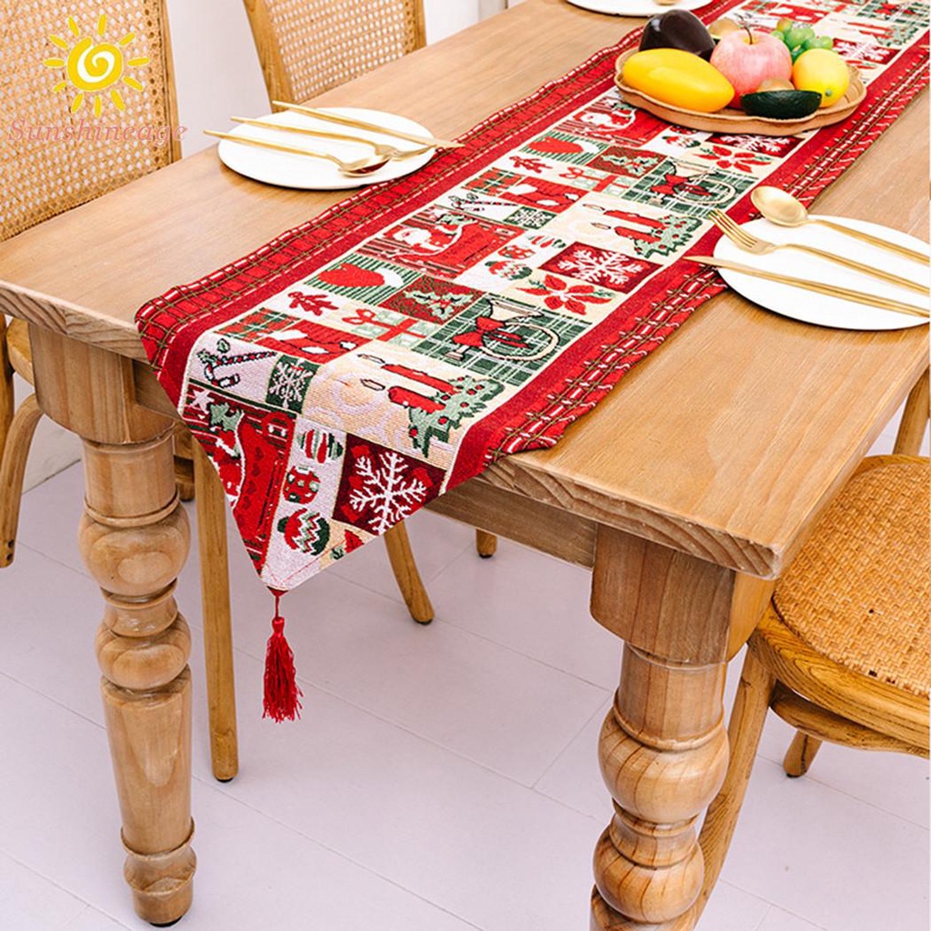 Table Runners Christmas Cloth Decor Festival Garland Mat Santa Claus Table