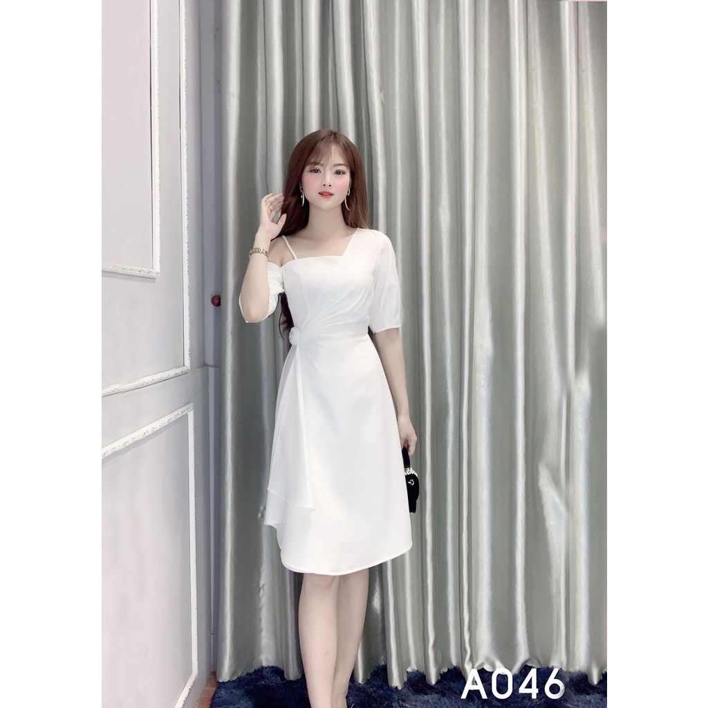 Đầm Công Sở Dáng Xuông Ôm Eo Hở Vai Màu Trắng- Yumi Design A046
