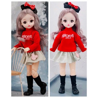 Búp Bê 30 Cm 22 Khớp Mắt 4D Cực Xinh Đẹp - Váy Đỏ Sành Điệu